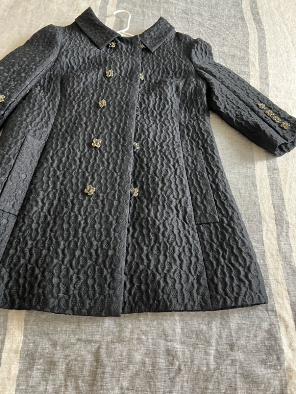 Dolce & Gabbana Black Textured Coat with Chain Hanger